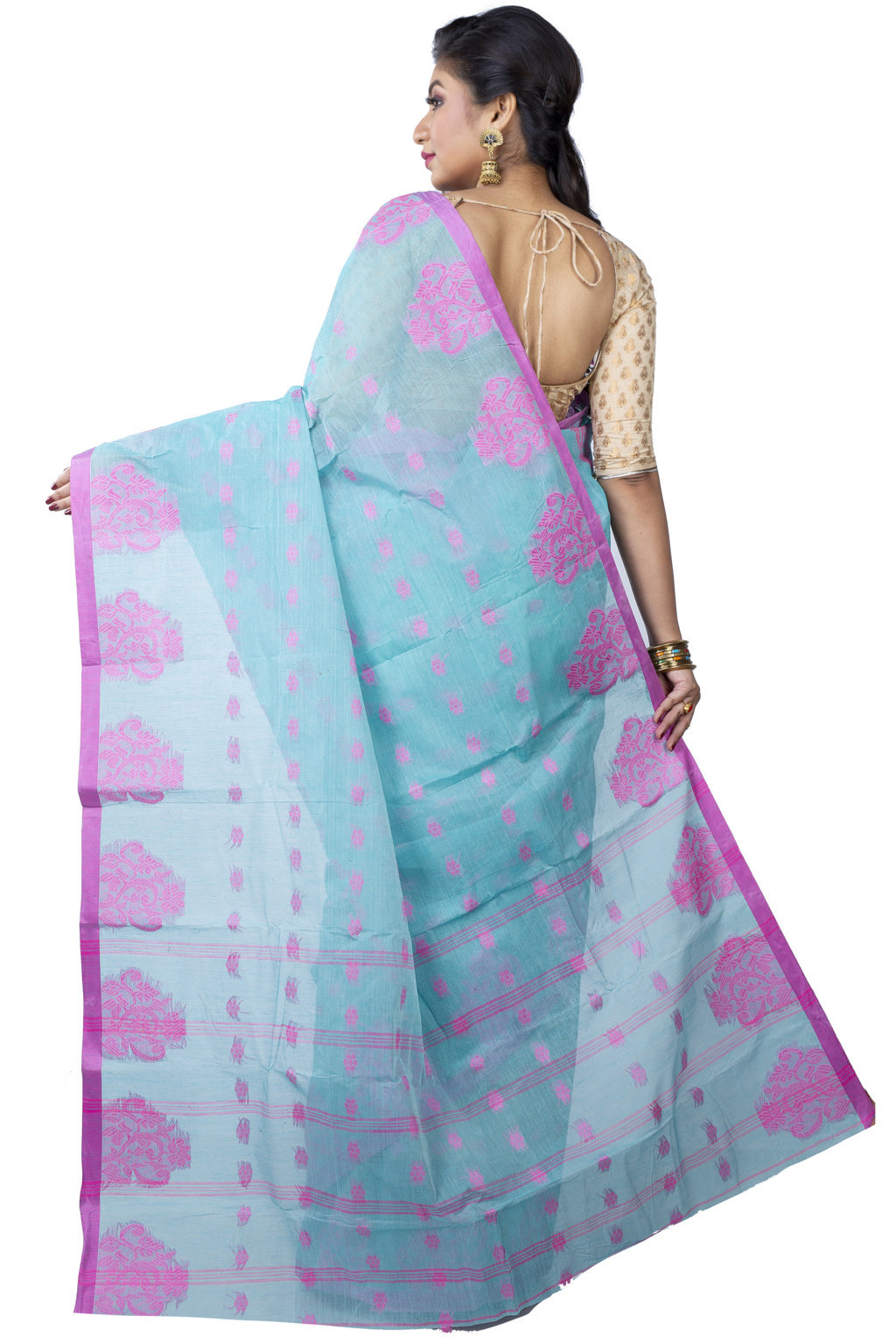 Cyan Pure Cotton Botgach Tant Saree (536)